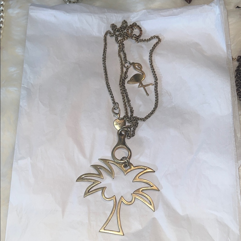 Betsey Johnson Silver-Tone Palm Tree & Flamingo Long Necklace